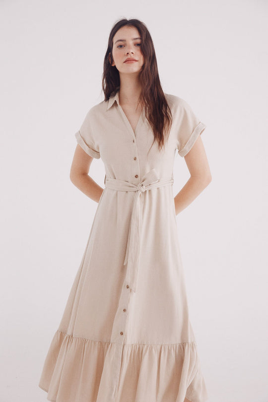 Linen linen midi shirt dress