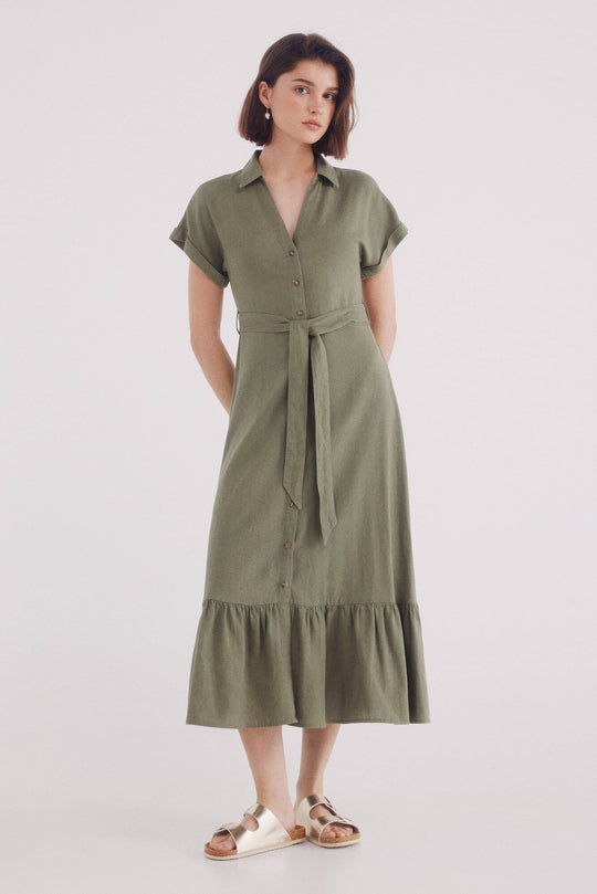 Linen linen midi shirt dress