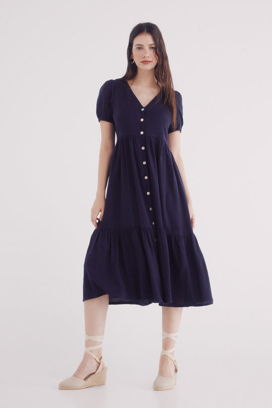 linen midi shirt dress