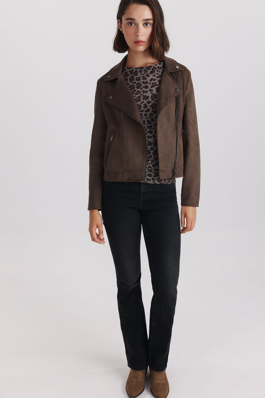Faux suede biker jacket