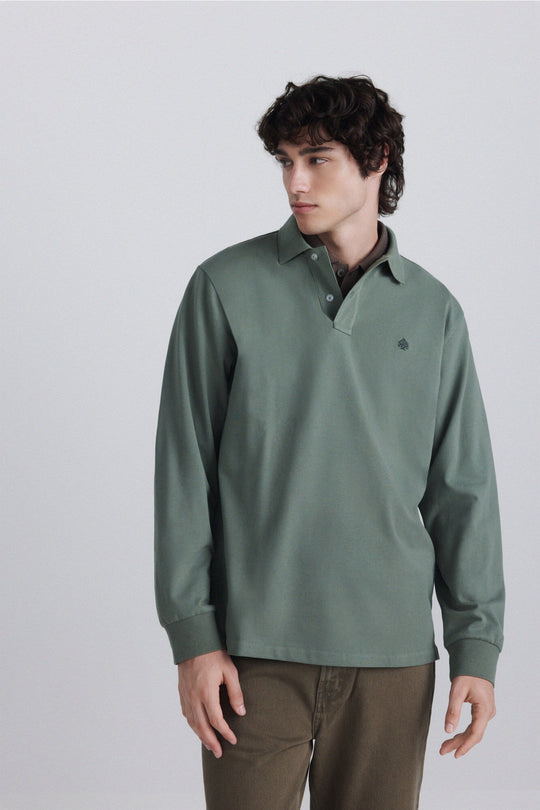 Piqué long sleeve regular fit polo shirt