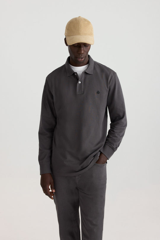 Piqué long sleeve regular fit polo shirt