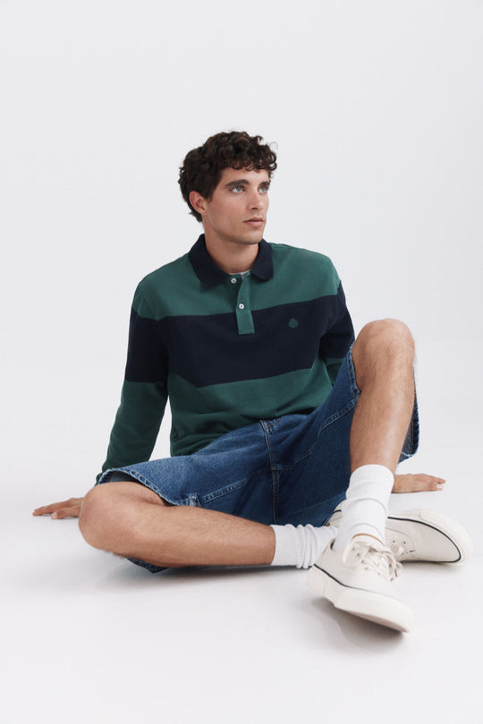 Colour block piqué long sleeve polo shirt regular fit
