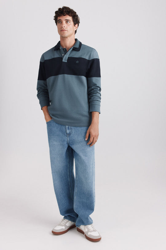 Colour block piqué long sleeve polo shirt regular fit