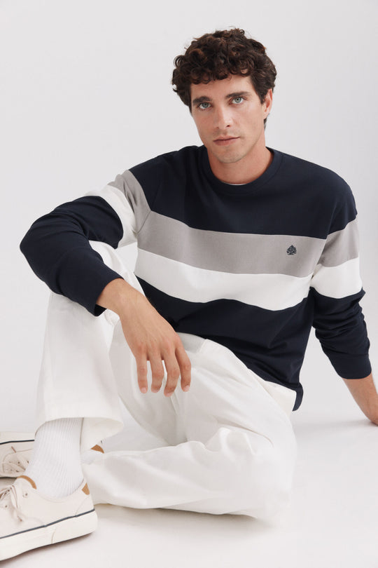 Piqué long sleeve colour block T-shirt