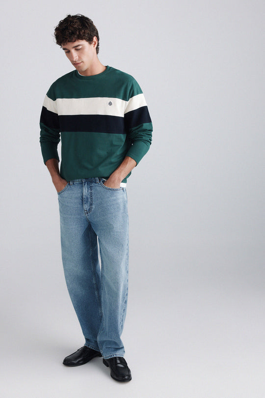 Piqué long sleeve T-shirt V-shaped
