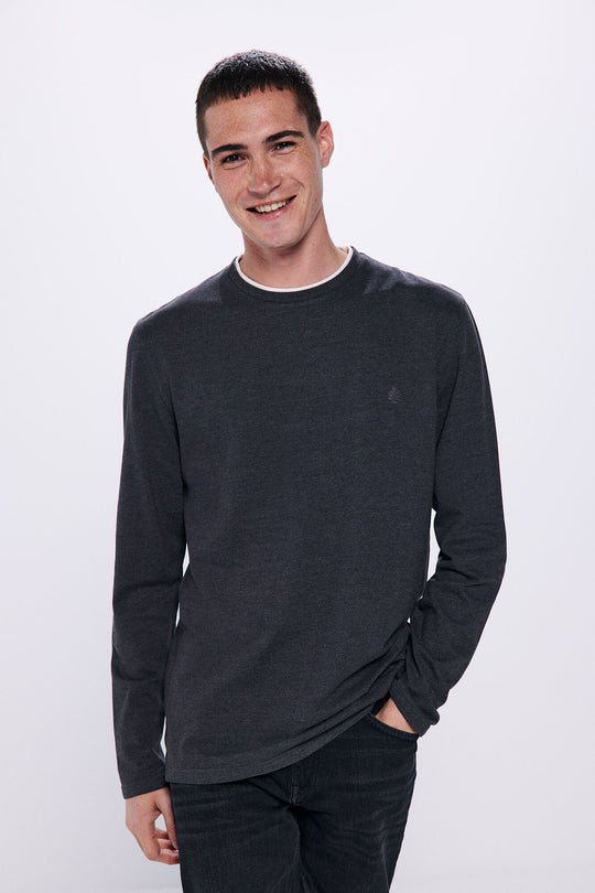 تيشيرت طويل الأكمام بنسيج بيكيه مزدوج