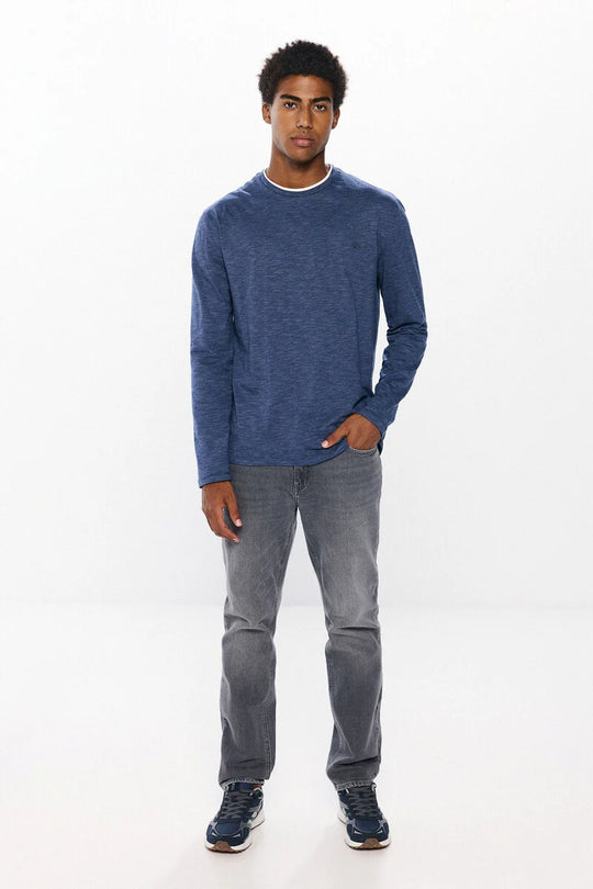 تي شيرت طويل الأكمام مخطط مزدوج