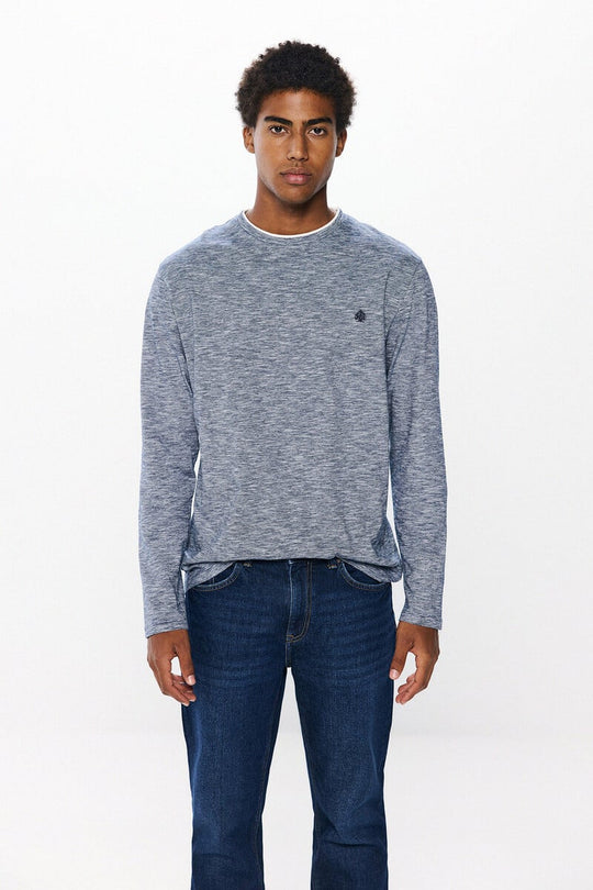 تي شيرت طويل الأكمام مخطط مزدوج