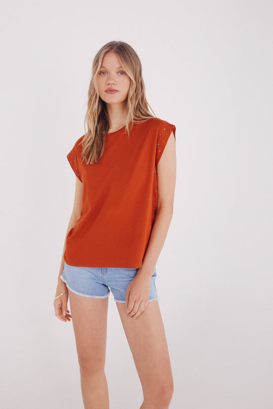 Crystal studded sleeves -shirt