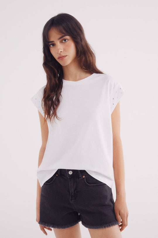 Crystal studded sleeves -shirt