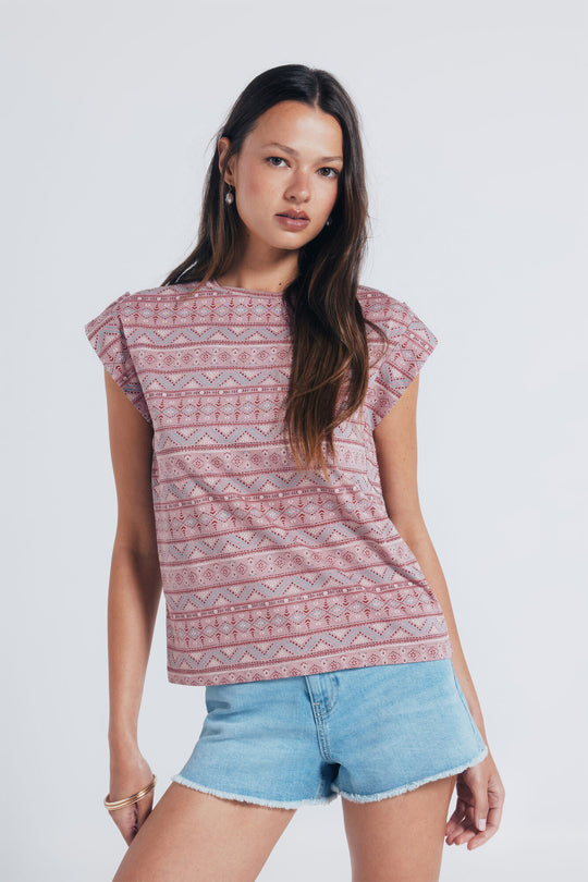 Printed T-shirt with loop sleeves