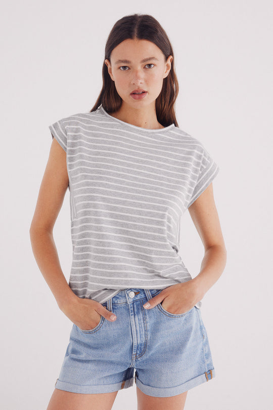 striped T-shirt with contrasting sleeve