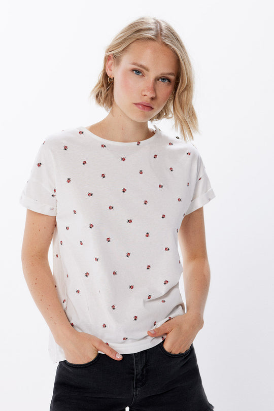 100% Cotton Printed Shoulder Buttons T-Shirt