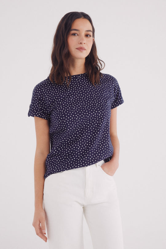 Printed turn-up sleeve sleeve -shirt with loop