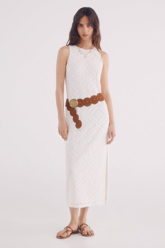 midi dress with diamond-shaped floral structure