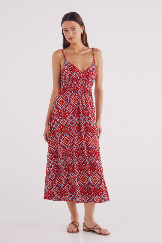 فستان ميدي بطبعة وتفاصيل مضفّرة