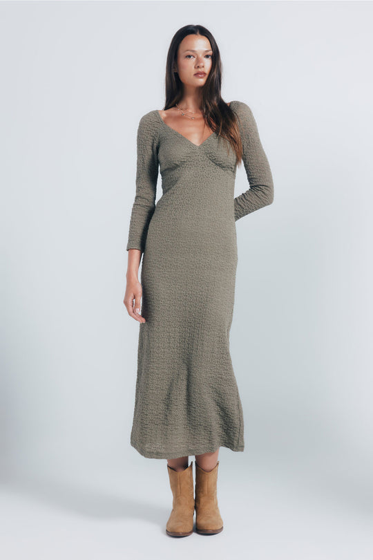 plain textured midi dress