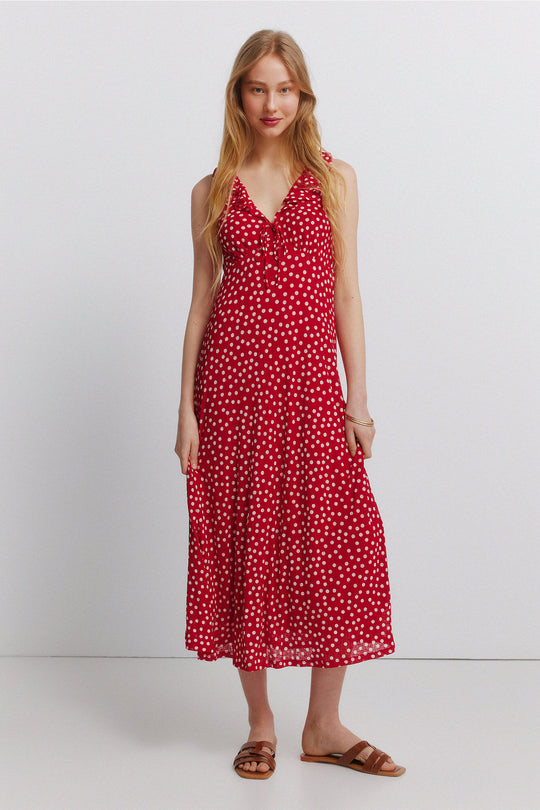 Gathered shoulder strap dress