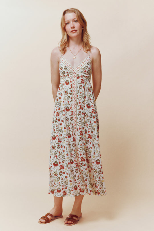 Border print straps dress