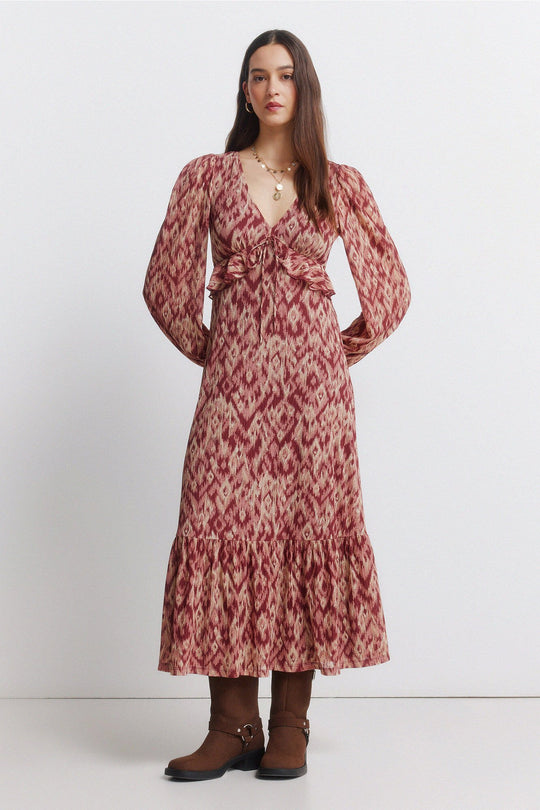 Midi dress with ruffle waist