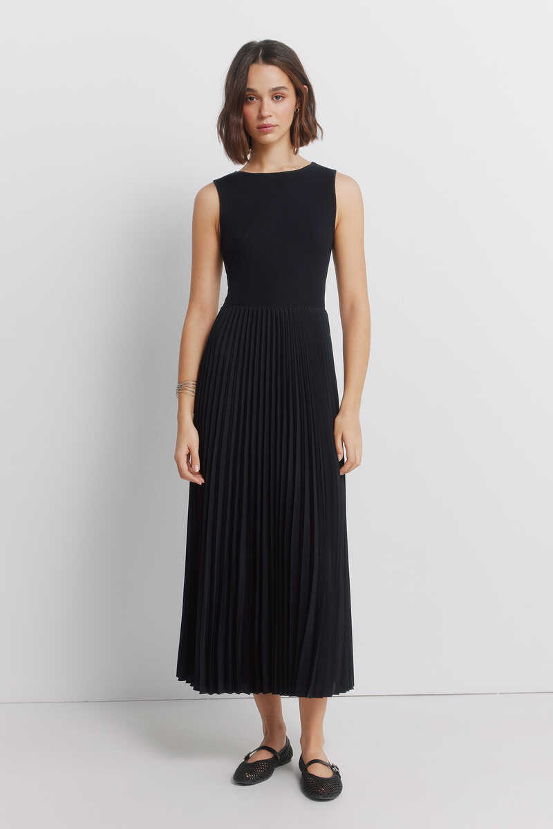 Black Dresses|Two-fabric dress|Springfield – Springfield KSA