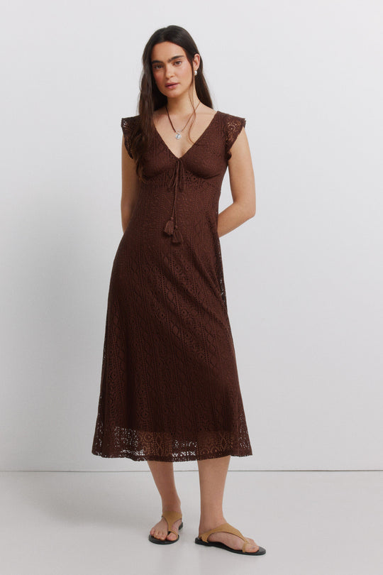 Short sleeve ruffle midi dress