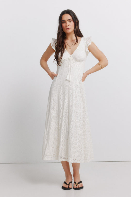 Short sleeve ruffle midi dress