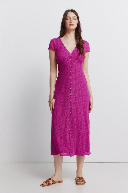 Crochet midi dress with buttons