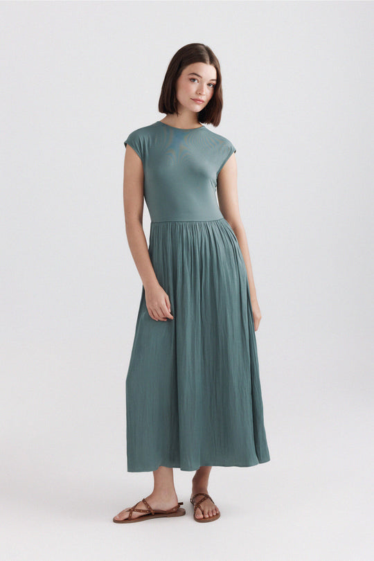 Bimaterial midi dress
