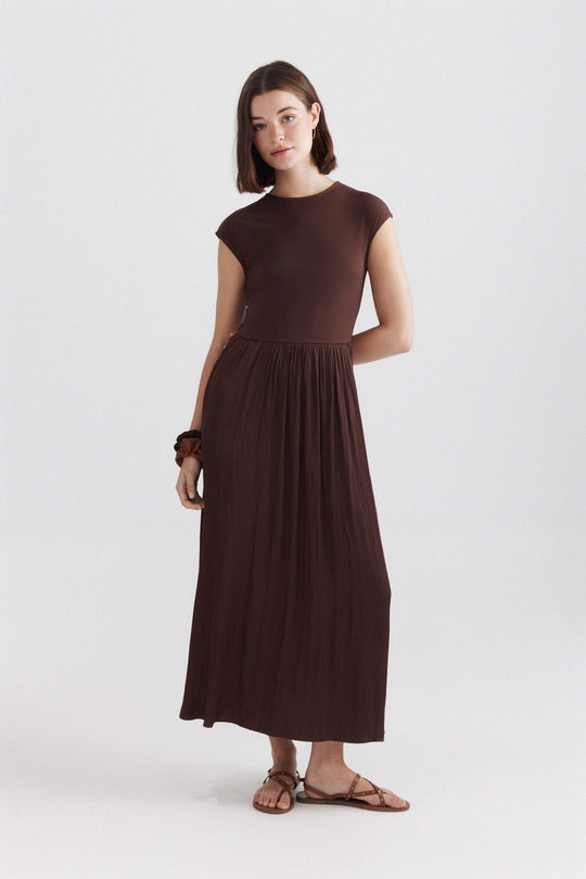 Bimaterial midi dress