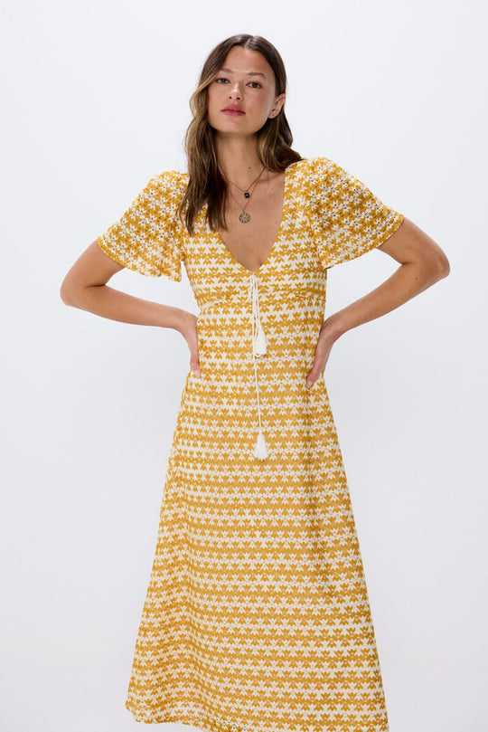 Two-Tone Textured Midi Dress