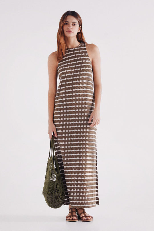 فستان ميدي مخطط بقصة غير منتظمة