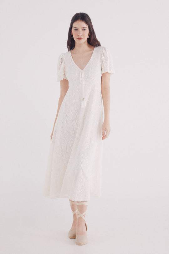 فستان ميدي بكروشيه بأكمام كيب