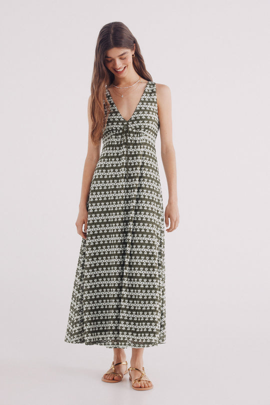 Two-tone textured midi dress