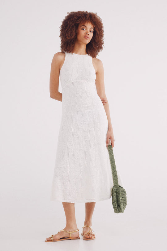 White crochet midi dress