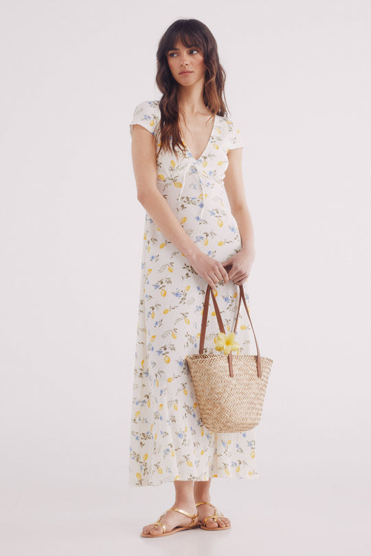 Lemon print midi dress