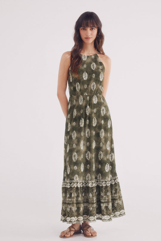 Leaf print midi dress