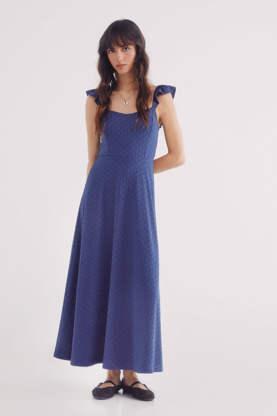 Swiss embroidered midi dress with straps