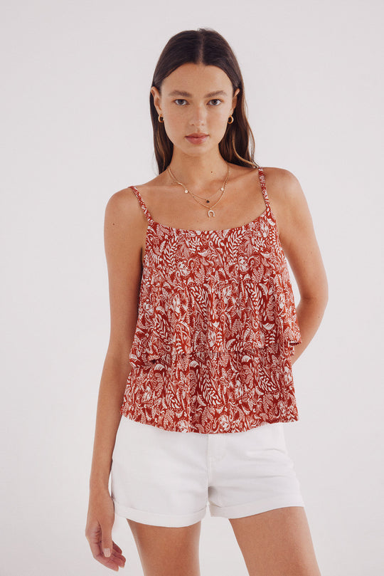 Printed flounced top