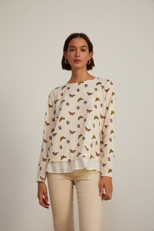 Printed Bi-material T-shirt