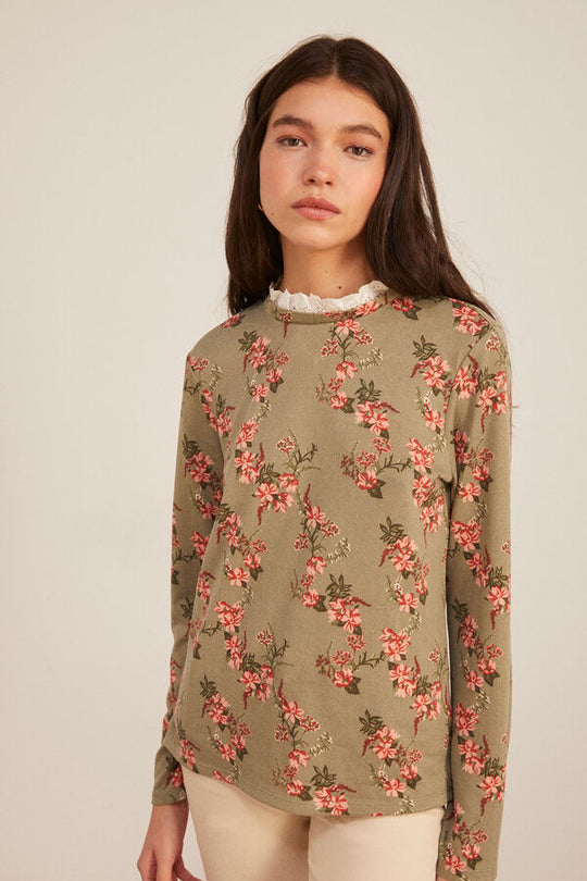 Bi-material Neck Printed T-shirt