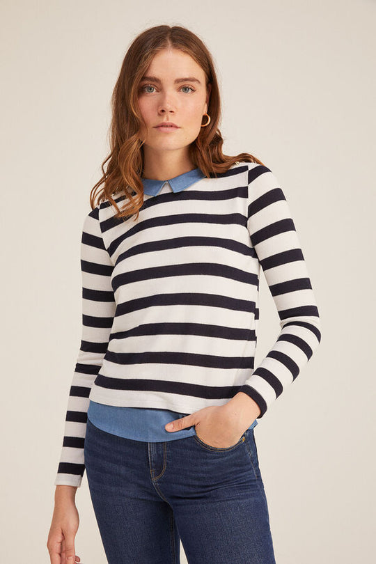Two-material striped sailor T-shirt