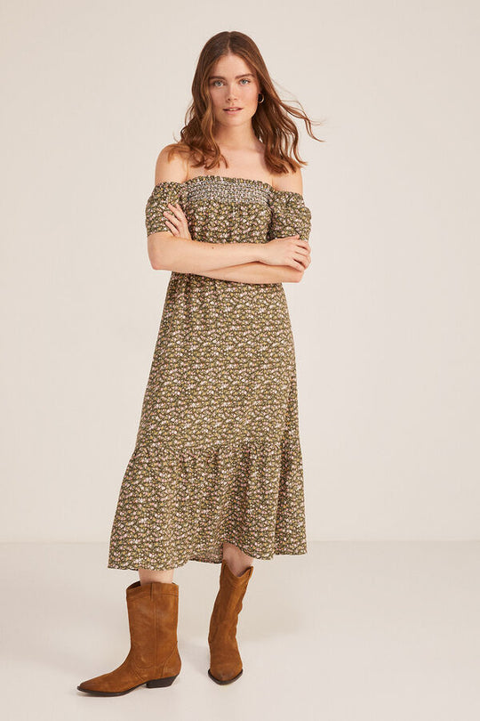 Printed smock midi dress