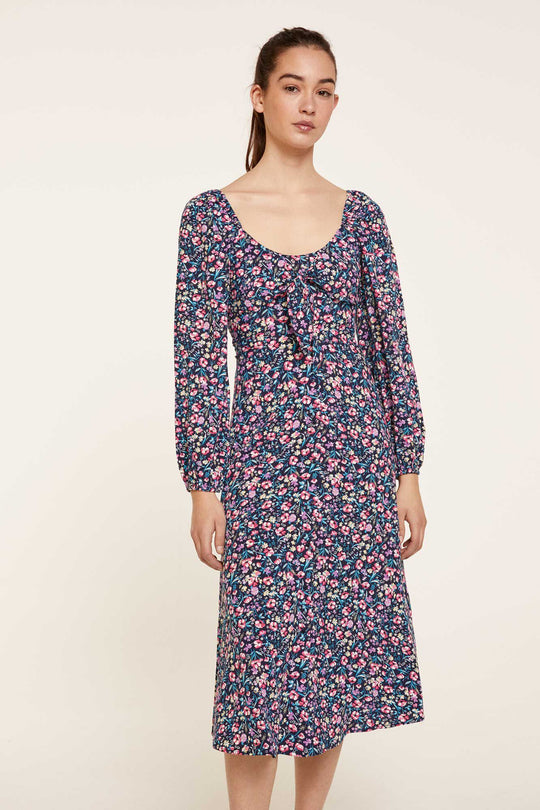 Midi Printed Viscose Dress With Long Sleeves