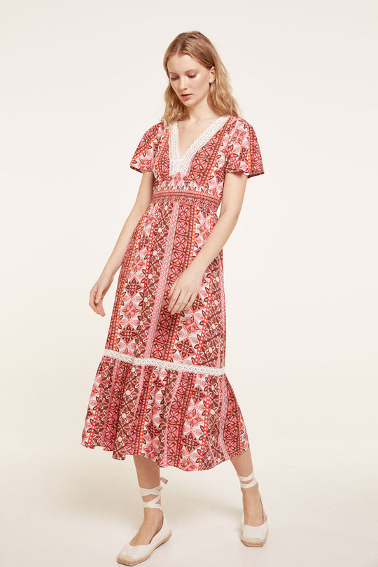 Midi Printed Viscose Dress With Smock