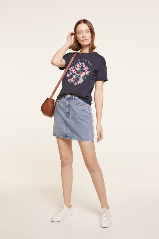 T-Shirt With Front Flower Print