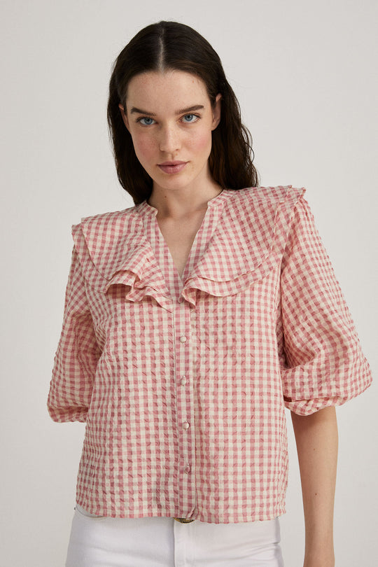 Double flounced neckline blouse