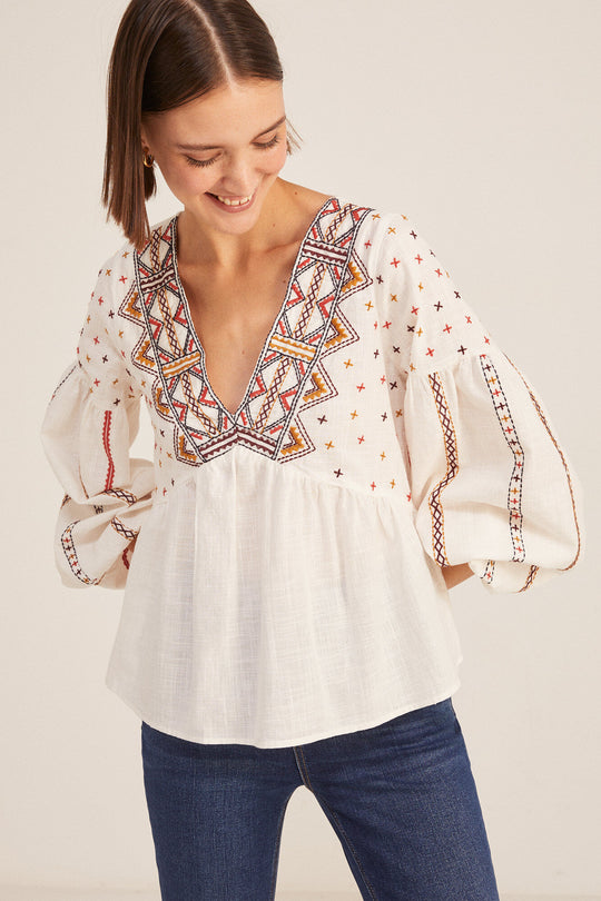 Boho embroidery blouse