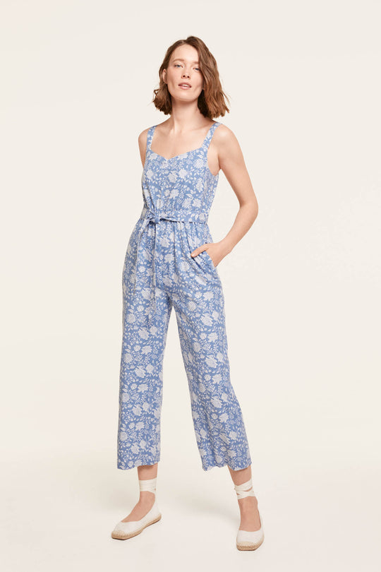 Back Smocking Stitching Printed Jumpsuit